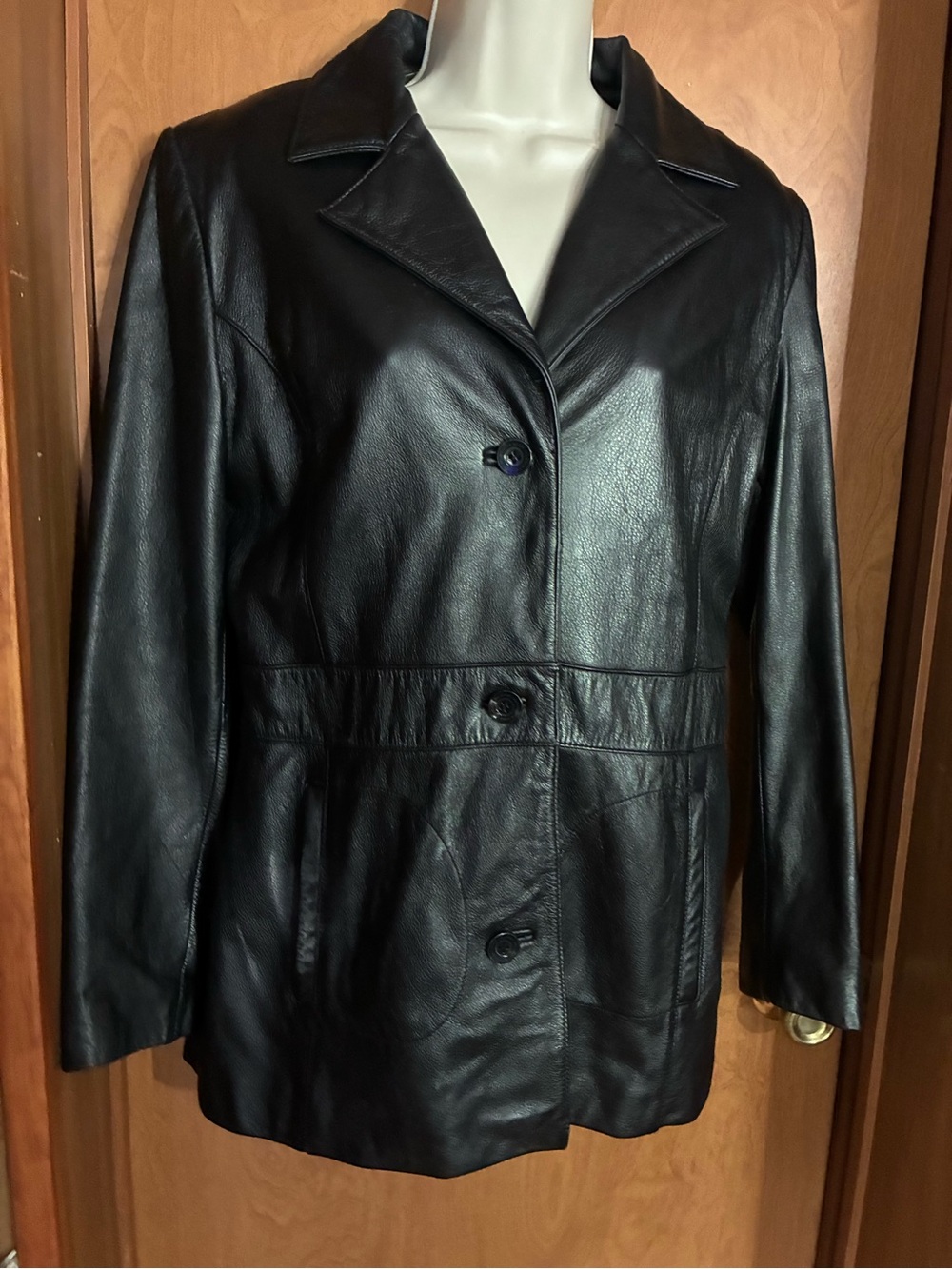 Wilsons Leather Black Button-Front Women's Leather Jacket
